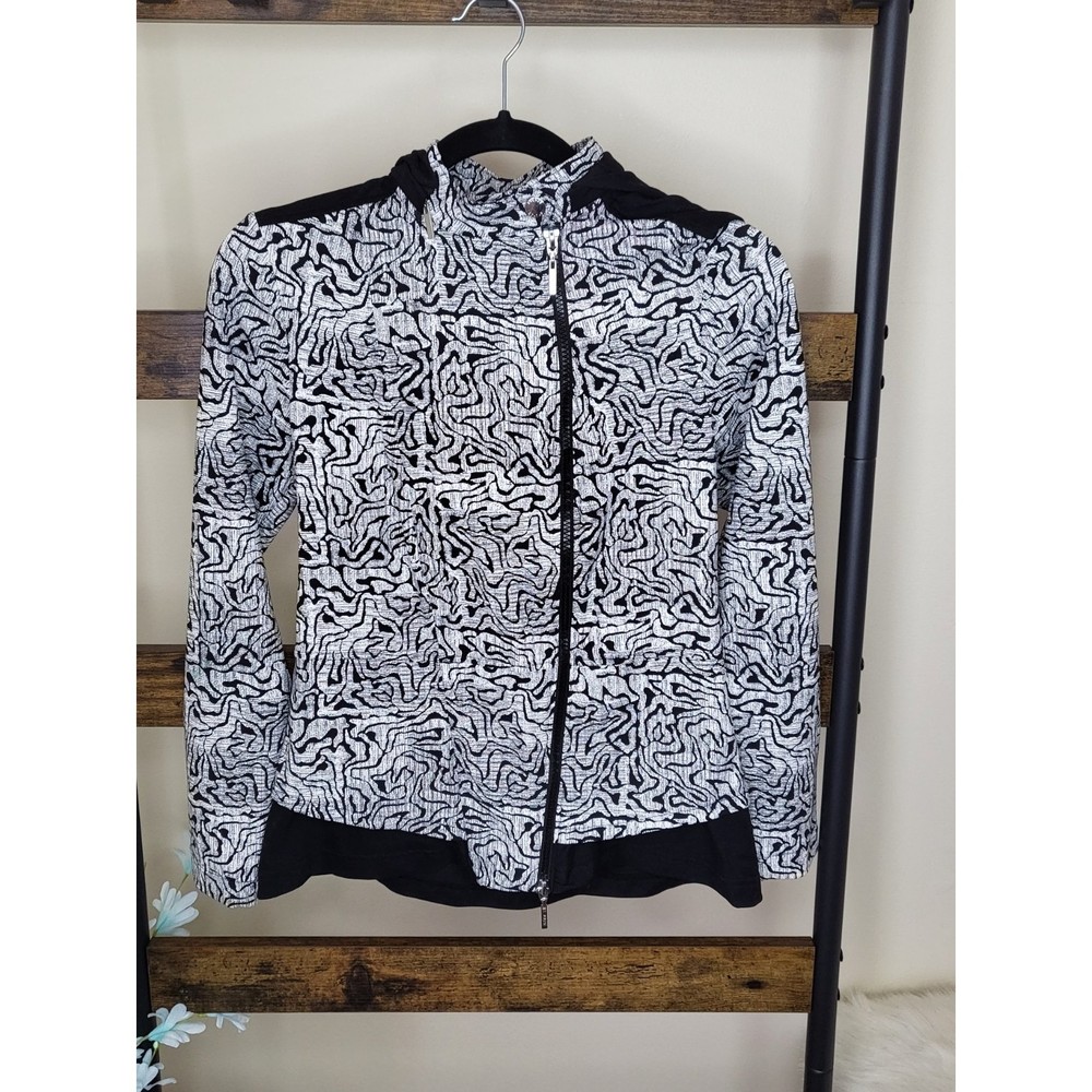 Bylyse black and white pattern hooded athletic jacket size XS